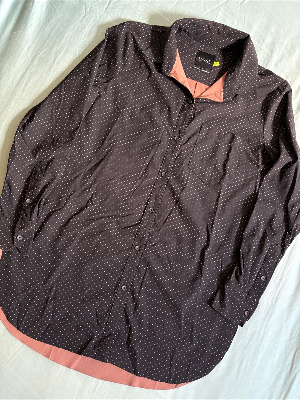 Lysse Black Button-Down Shirt with Tan Microdots